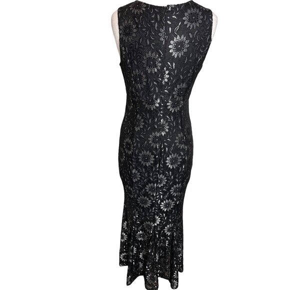 Enfocus Black Silver Maxi Size 8 Floral Lace Sheath Party Evening Goth - Picture 8 of 16